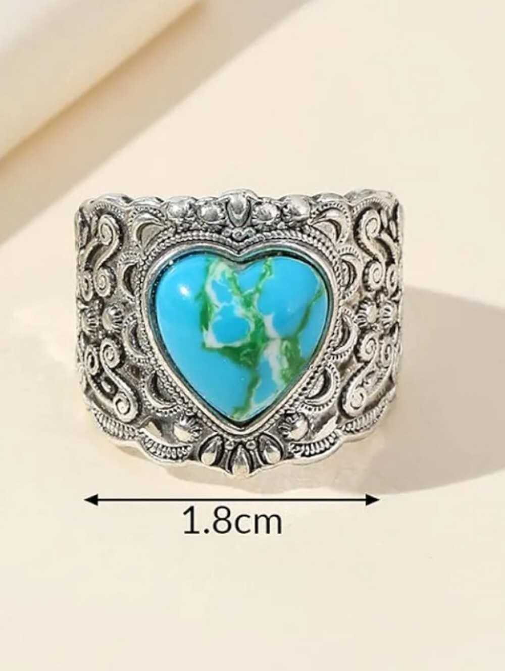 Vintage Sterling Silver Western Bohemian Style Heart Ring Size 8 - Picture 3 of 5
